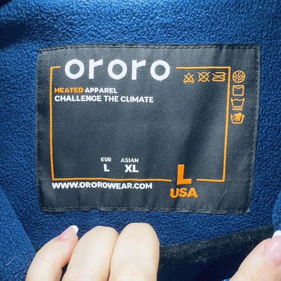 ORORO Heated Vest Womens Large Navy Blue Fleece Lined Battery w USB-C Power Bank - Picture 4 of 13